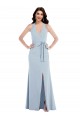 Open Back Halter Maxi Formal Crepe Bridesmaid Dress / Prom Dress with Draped Bow UK