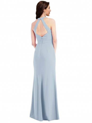 Open Back Halter Maxi Formal Crepe Bridesmaid Dress / Prom Dress with Draped Bow UK
