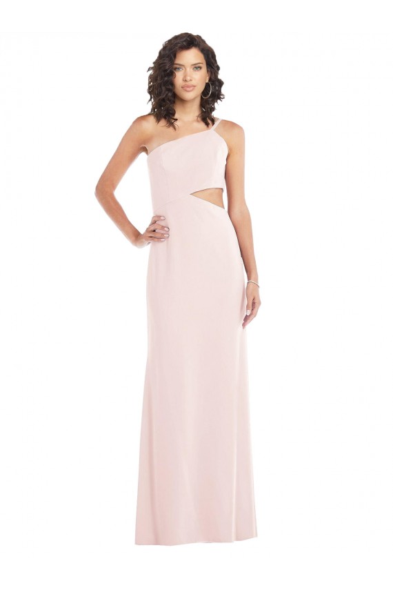 Flirty One Shoulder Midriff Cutout Maxi Formal Crepe Bridesmaid Dress / Prom Dress UK
