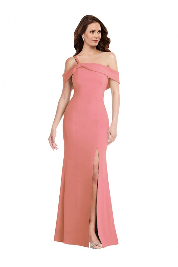One Shoulder Draped Cuff Maxi Bridesmaid Dress / Prom Dress with Front Slit UK