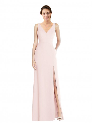 Square Neck Low Back A-Line Bridesmaid Dress / Prom Dress with Front Slit and Pockets UK
