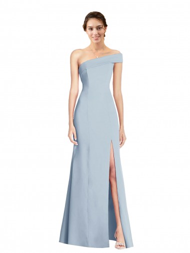 Asymmetrical Off the Shoulder Cuff Trumpet Formal Crepe Bridesmaid Dress / Prom Dress With Front Slit UK