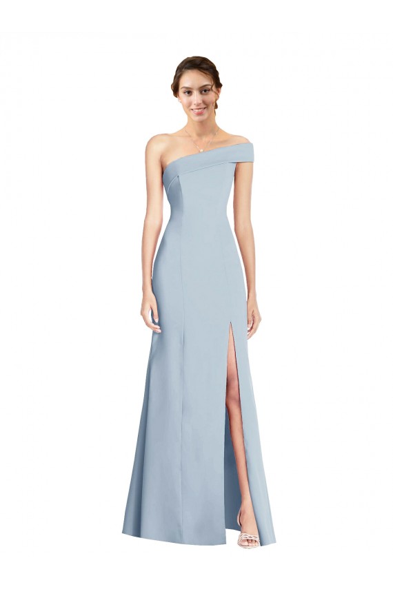 Asymmetrical Off the Shoulder Cuff Trumpet Formal Crepe Bridesmaid Dress / Prom Dress With Front Slit UK