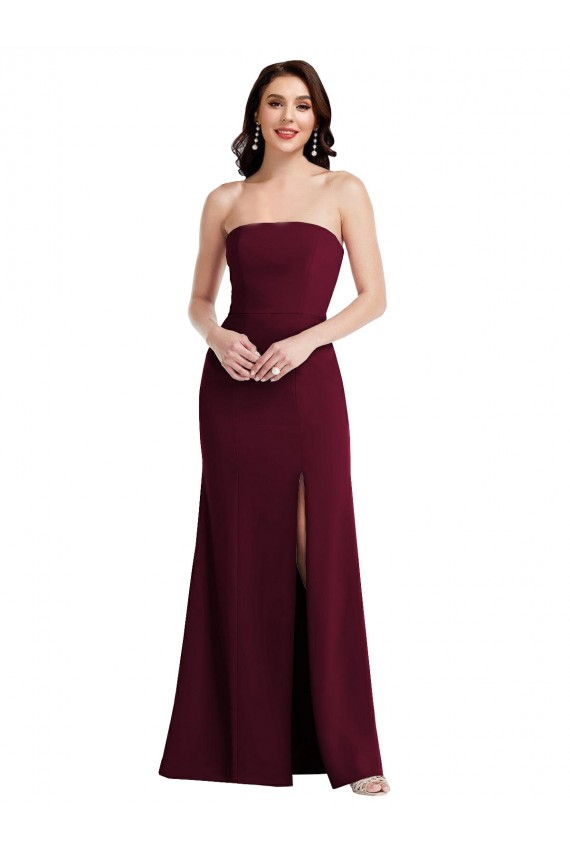 Strapless Crepe Maxi Bridesmaid Dress / Prom Dress with Front Slit UK