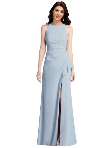 Halter Maxi Bridesmaid Dress / Prom Dress with Cascade Ruffle Slit UK