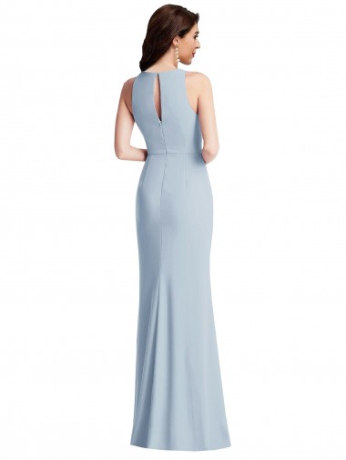 Halter Maxi Bridesmaid Dress / Prom Dress with Cascade Ruffle Slit UK