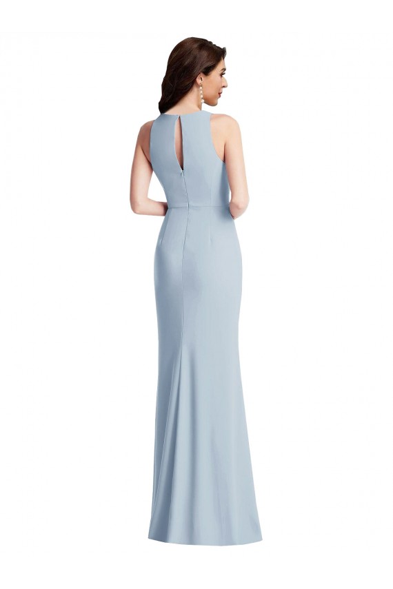 Halter Maxi Bridesmaid Dress / Prom Dress with Cascade Ruffle Slit UK