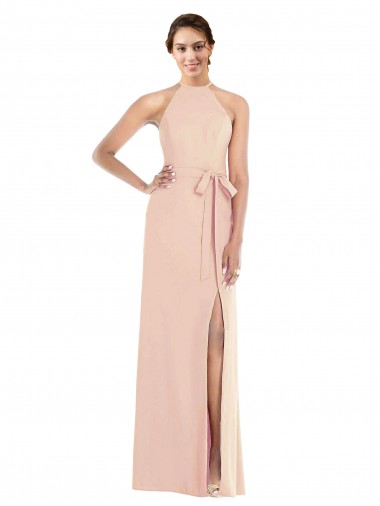 Halter Criss Cross Cutout Back Maxi Formal Crepe Bridesmaid Dress / Prom Dress UK
