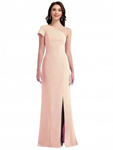 One Shoulder Cap Sleeves Trumpet Formal Crepe Bridesmaid Dress / Prom Dress with Front Slit UK
