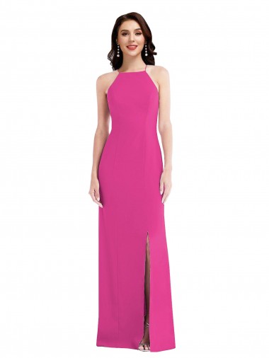 Open Back High Neck Halter Trumpet Formal Crepe Bridesmaid Dress / Prom Dress UK