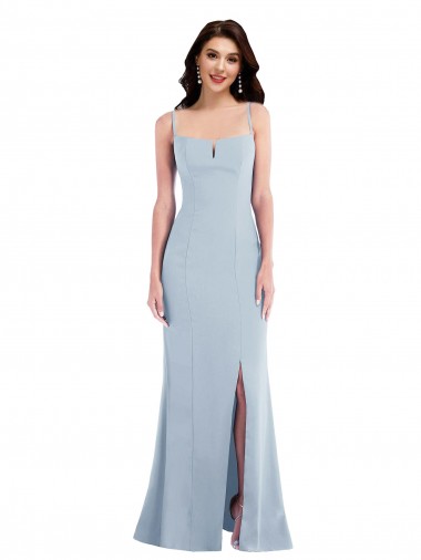 Flattering Trumpet Maxi Formal Crepe Bridesmaid Dress / Prom Dress with Front Slit UK