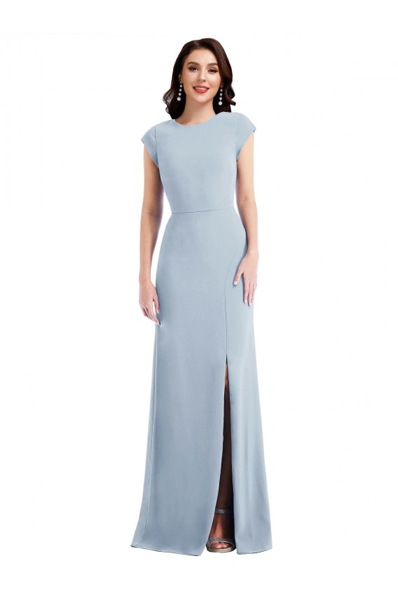 Cap Sleeve Open Back Trumpet Formal Crepe Bridesmaid Dress / Prom Dress with Front Slit UK