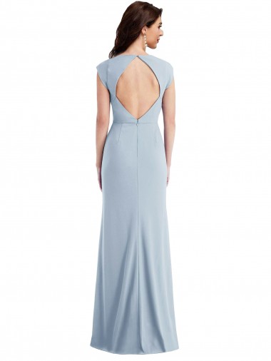 Cap Sleeve Open Back Trumpet Formal Crepe Bridesmaid Dress / Prom Dress with Front Slit UK