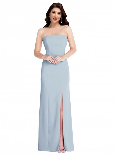 Strapless Scoop Back Maxi Formal Crepe Bridesmaid Dress / Prom Dress with Front Slit UK