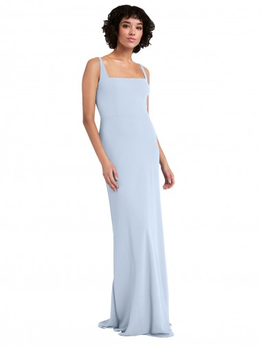Slim Square Neck Fit and Flare Full Length Stretch Crepe Bridesmaid Dress / Prom Dress UK