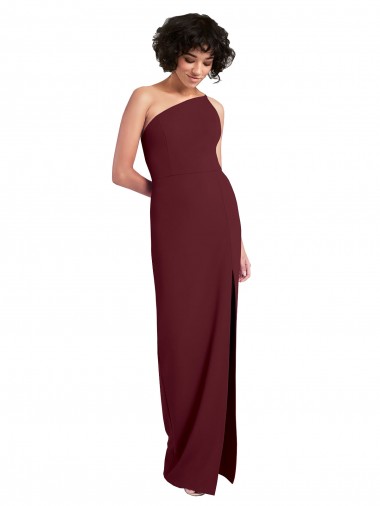 Sleek One Shoulder Long Formal Crepe Bridesmaid Dress / Prom Dress with Daring Slit UK