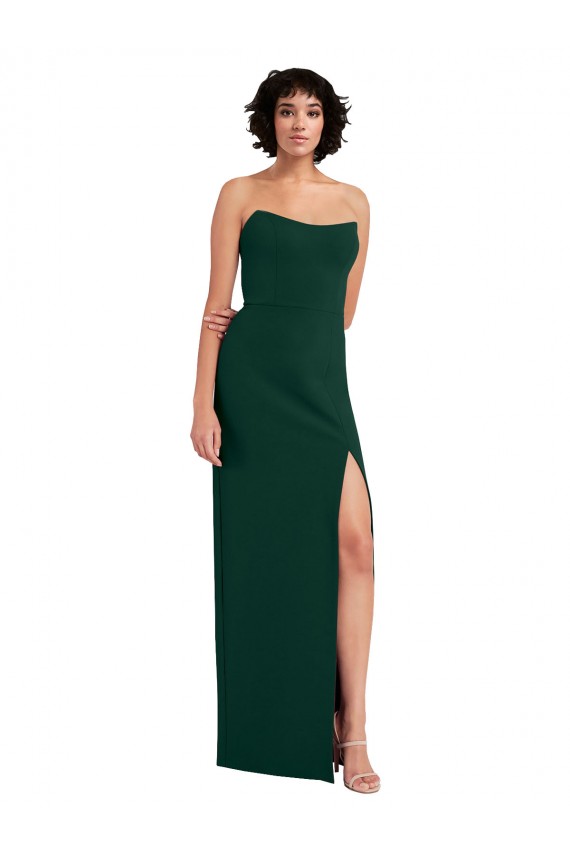 Scooped Strapless Neckline Formal Crepe Bridesmaid Dress / Prom Dress with Side Slit UK