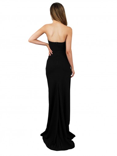 Corset Style Strapless Formal Crepe Bridesmaid Dress / Prom Dress with High Split UK