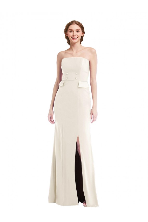 Long Strapless Tuxedo Maxi Bridesmaid Dress / Prom Dress with Front Slit UK