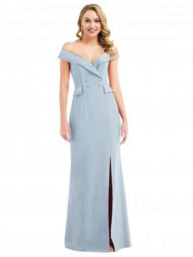 Off the Shoulder Tuxedo Maxi Bridesmaid Dress / Prom Dress with Front Slit UK
