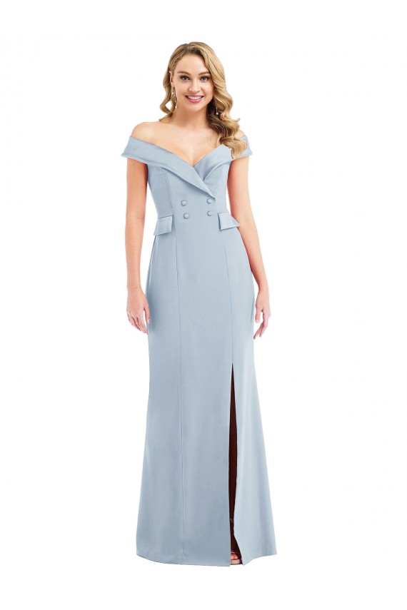 Off the Shoulder Tuxedo Maxi Bridesmaid Dress / Prom Dress with Front Slit UK