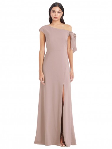 Off the Shoulder Tie Detail Maxi Formal Crepe Bridesmaid Dress / Prom Dress with Front Slit UK