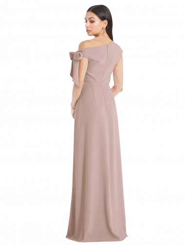 Off the Shoulder Tie Detail Maxi Formal Crepe Bridesmaid Dress / Prom Dress with Front Slit UK