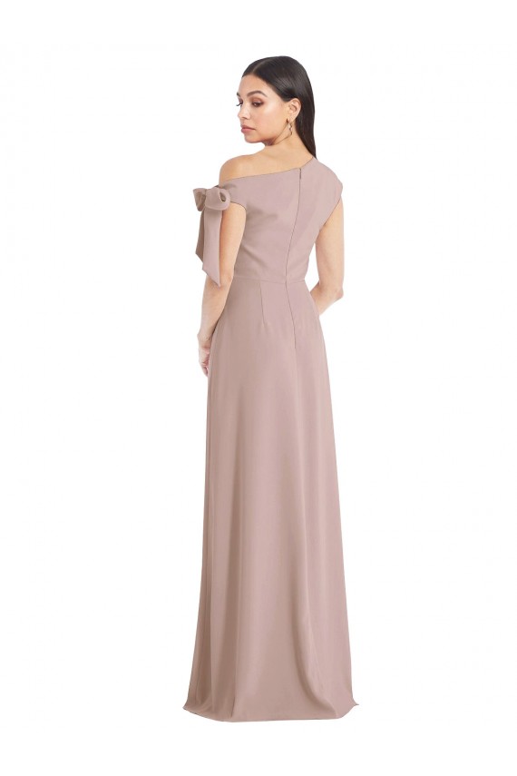 Off the Shoulder Tie Detail Maxi Formal Crepe Bridesmaid Dress / Prom Dress with Front Slit UK
