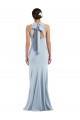 Cutout Open Back Halter Maxi Formal Crepe Bridesmaid Dress / Prom Dress with Scarf Tie UK