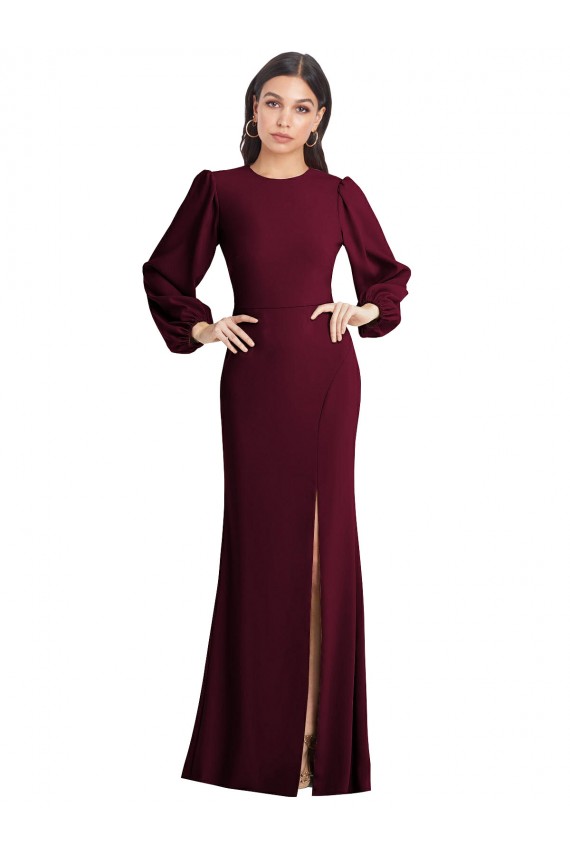 Puff Sleeves Long Maxi Briddesmaid Dress with Cutout Tie Back UK