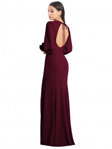 Puff Sleeves Long Maxi Briddesmaid Dress with Cutout Tie Back UK
