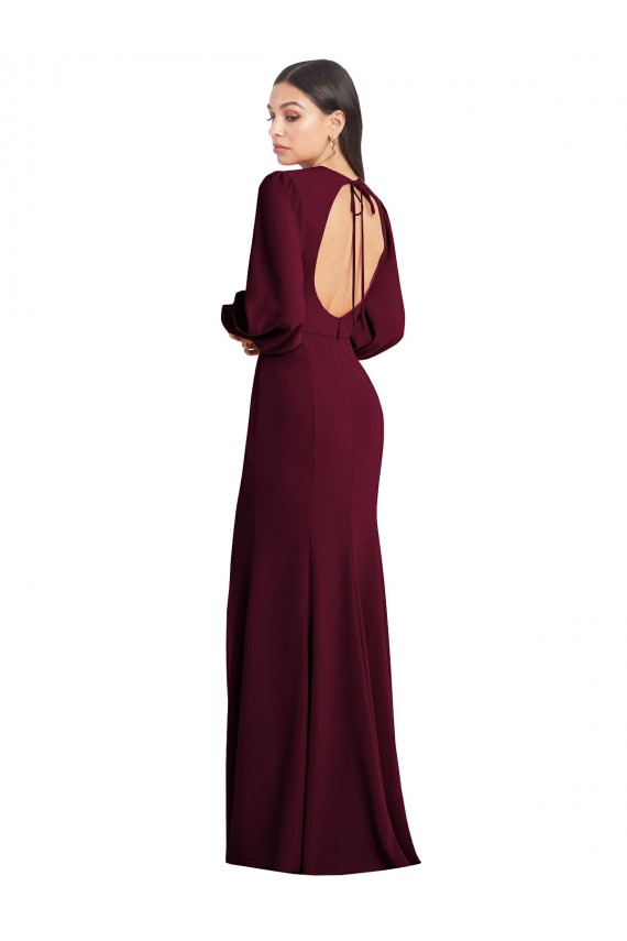 Puff Sleeves Long Maxi Briddesmaid Dress with Cutout Tie Back UK