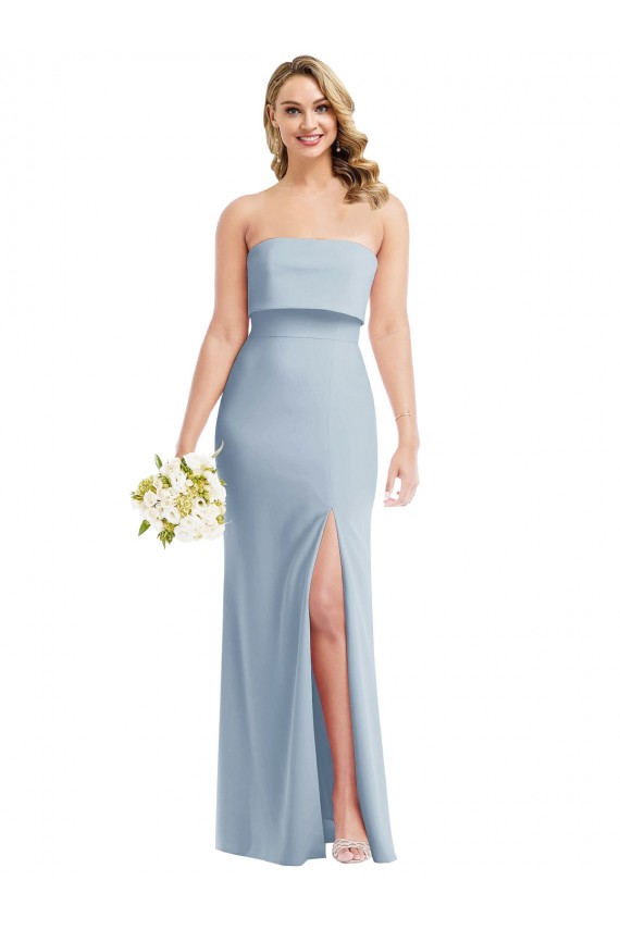 Strapless Overlay Bodice Crepe Maxi Bridesmaid Dress / Prom Dress with Front Slit UK
