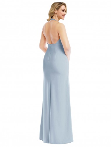 Plunge Neck Halter Backless Trumpet Bridesmaid Dress / Prom Dress with Front Slit UK