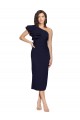 Ruched Midi Length Short Cocktail Formal Crepe Bridesmaid Dress / Prom Dress with Shoulder Ruffles UK