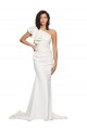 Ruched Long Sweep Train Crepe Bridesmaid Dress / Prom Dress with Shoulder Ruffles UK