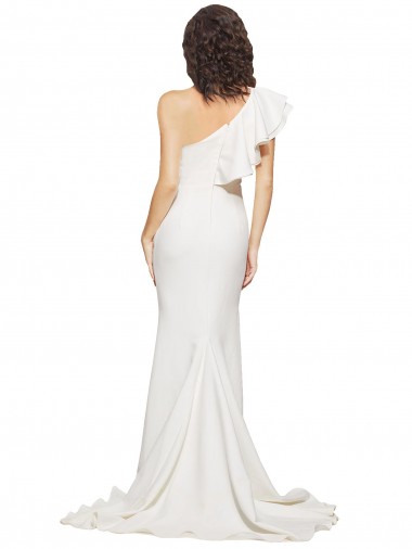 Ruched Long Sweep Train Crepe Bridesmaid Dress / Prom Dress with Shoulder Ruffles UK