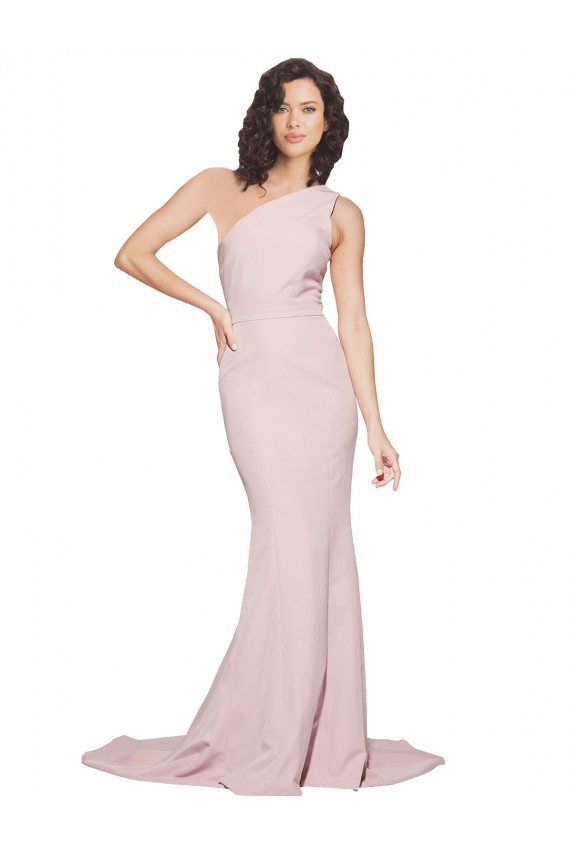 Long Sweep Train One Shoulder Crepe Bridesmaid Dress / Prom Dress with Side Leg Split UK