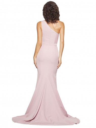 Long Sweep Train One Shoulder Crepe Bridesmaid Dress / Prom Dress with Side Leg Split UK