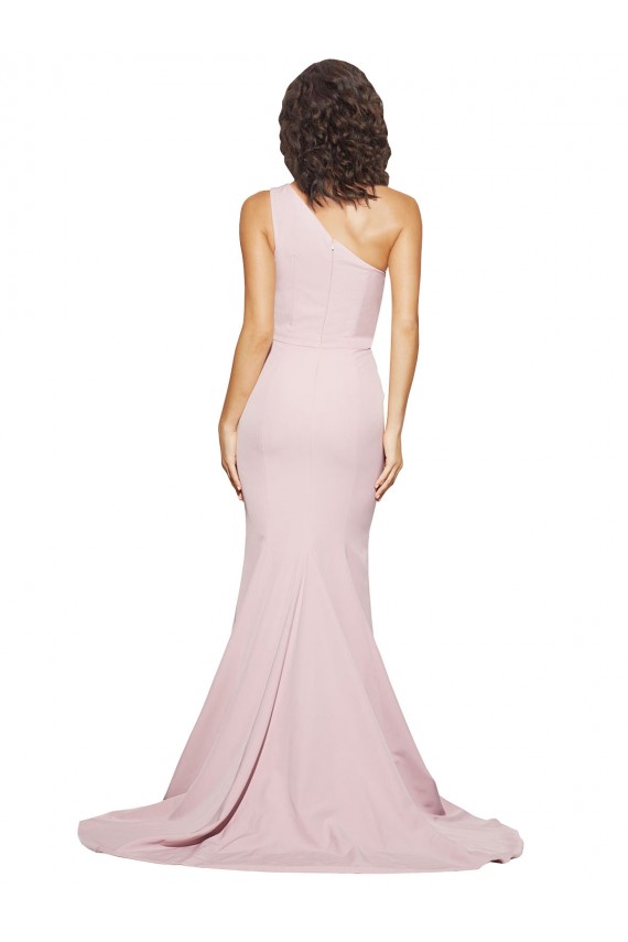 Long Sweep Train One Shoulder Crepe Bridesmaid Dress / Prom Dress with Side Leg Split UK