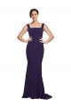 Square Neck Long Sweep Train Crepe Bridesmaid Dress / Prom Dress with Thick Straps UK