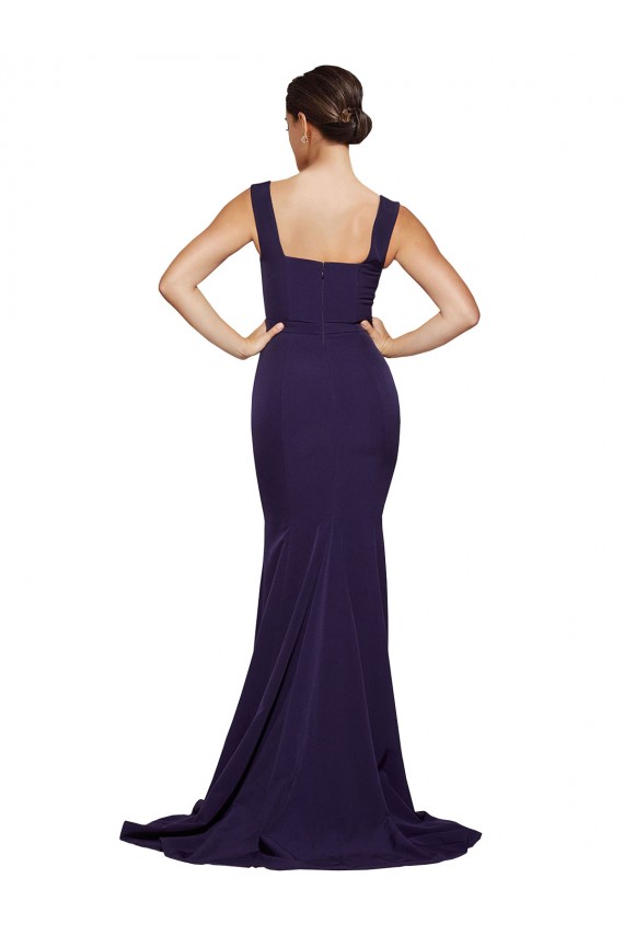 Square Neck Long Sweep Train Crepe Bridesmaid Dress / Prom Dress with Thick Straps UK