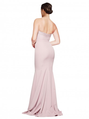 Straight Neck Long Strapless Formal Crepe Bridesmaid Dress / Prom Dress with Soft Tulle Overlay and Small Train UK