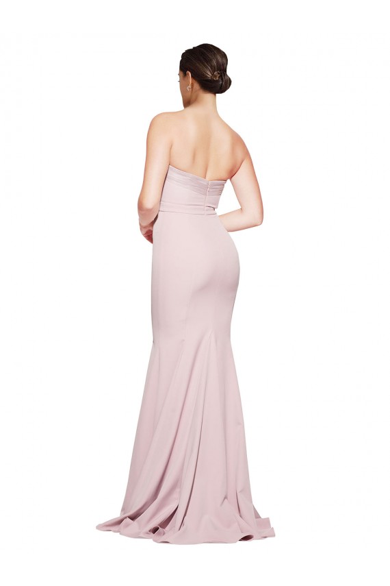 Straight Neck Long Strapless Formal Crepe Bridesmaid Dress / Prom Dress with Soft Tulle Overlay and Small Train UK