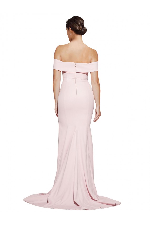 Off Shoulder Long Formal Crepe Bridesmaid Dress / Prom Dress with Straight Neckline and Side Split UK