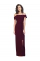 Fitted Full Length Off the Shoulder Formal Crepe Bridesmaid Dress / Prom Dress with Side Split and Waist Tie UK