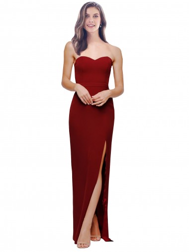 Straight Pencil Skirt Long Sweetheart Formal Crepe Bridesmaid Dress / Prom Dress with High Side Split UK
