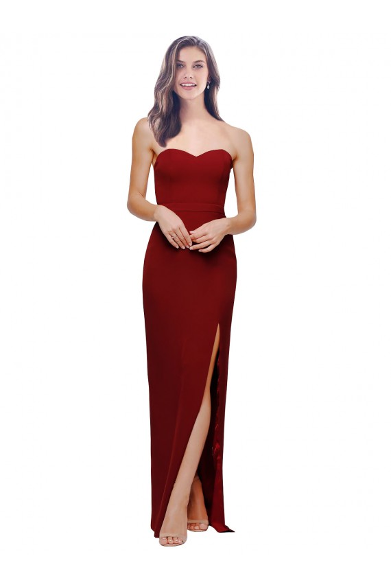 Straight Pencil Skirt Long Sweetheart Formal Crepe Bridesmaid Dress / Prom Dress with High Side Split UK