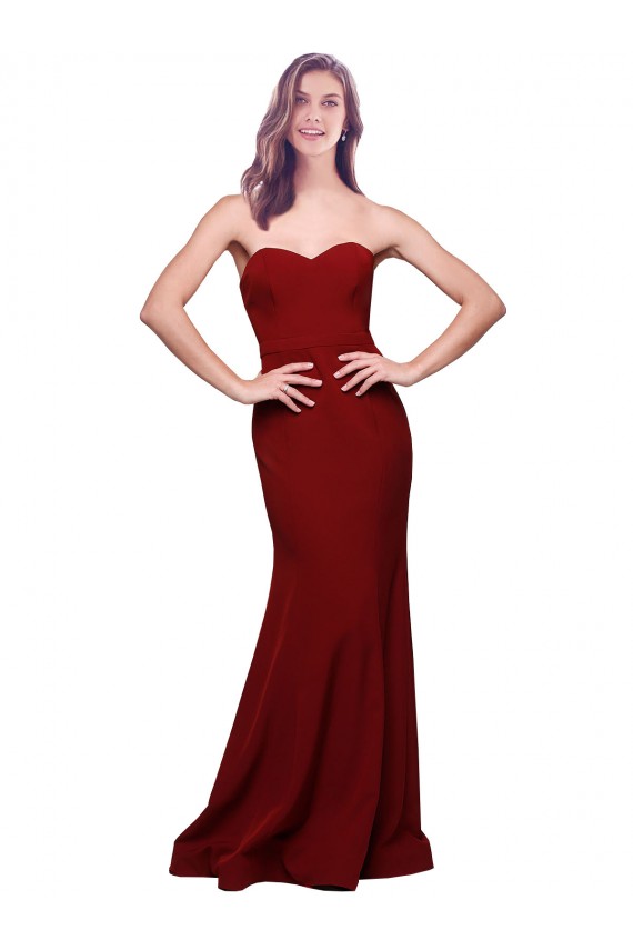 Long Full Length Sweetheart Slim Formal Crepe Bridesmaid Dress / Prom Dress with Strapless Bodice UK