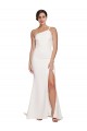 Long Sweep Train Crepe Bridesmaid Dress / Prom Dress with Side Split and One Strap UK